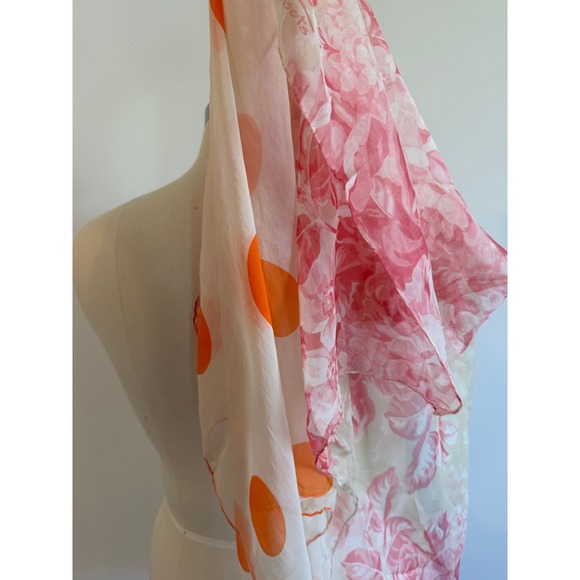 Talbots Accessories - Lot of 2 Silk Chiffon Scarf Talbots Pink Floral Orange Polka Dot Square Sheer